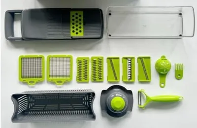 Imagen del producto de Rebanadora de verduras 16 en 1, con 7 cuchillas intercambiables, manual, versátil, ideal para la cocina