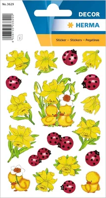 Produktbild von HERMA 3629 Aufkleber Marienkäfer Küken Rot Gelb klein, 57 Stück, Ostern Sticker mit Vintage Ostermotiven, Happy Easter Etiketten für Ostergeschenke Osterdeko Scrapbooking Dekoration Geschenk Basteln