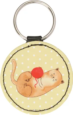 Produktbild von Mr. & Mrs. Panda Anhänger Katze Wolle - Gelb Pastell - Geschenk, Spielen, Schlüsselanhänger, Katzenmotiv, Cat, klein, für schlüssel, Bunt, Katzen, Taschenanhänger, Putzig