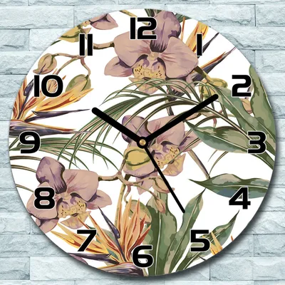 Produktbild von Wanduhr aus Glas Rund fi 30 Exotisch Blätter Quarz Deko Schlafzimmer Büro