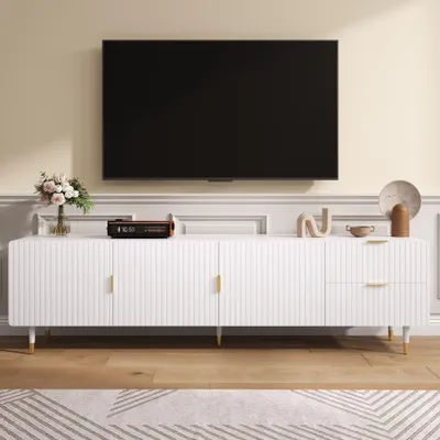 Produktbild von AIORBER TV-Schrank mit Schubladen, TV-Möbel mit goldenen Griffen, goldenen Beinen und verstellbaren Füßen. Türen mit Regalen