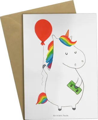 Produktbild von Mr. & Mrs. Panda Beileidskarte Einhorn Luftballon - Weiß - Geschenk, Grußkarte, Unicorn, Geld, einladungskarten, weihnachtskarten, Freundin, Grußkarten, Einhörner
