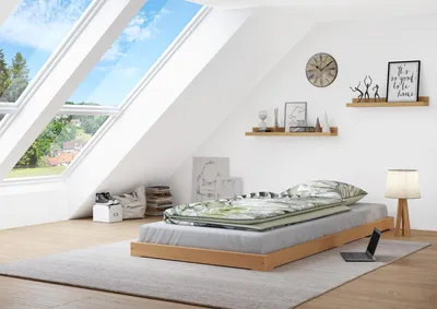 Produktbild von Niederflurbett Bettrahmen Studenten Futon Bodenbett 90x200 Buche Massivholz V-60.66-09Rollrost inkl.