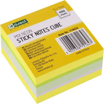 Obrázek produktu pro Bloček Samolepicí 75X75Mm Mix Neon 400Listů Citrus