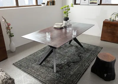 Produktbild von MASSIVMOEBEL24 Esstisch Akazie 180x90x76 grau lackiert Beine anthrazit matt SWISS EDGE #26