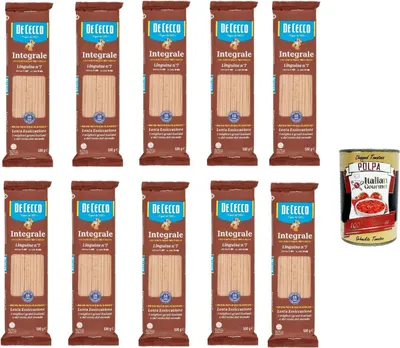 Produktbild von De Cecco Integrale Linguine N° 7, Pasta integrale, Vollkornnudeln, 10x 500g + Italian Gourmet polpa 400g