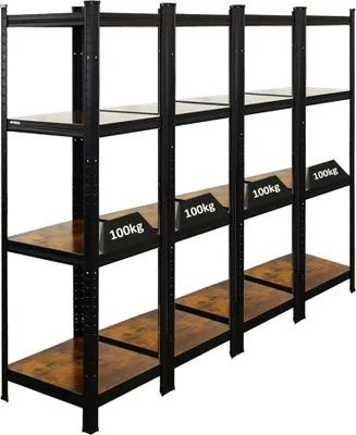 Produktbild von Mega Deal | 4x Vintage Series Schwerlastregal Ragnar | HxBxT 150x45x45cm | Fachlast 100kg | Vintagebraun-Schwarz