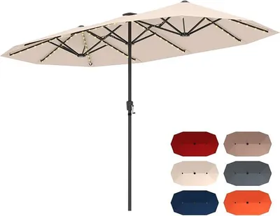 Imagen del producto de Parasol doble, parasol grande con manivela y 12 varillas, parasol para jardín, protección UV, parasol para terraza, parasol tipo mercado para piscina, patio o terraza