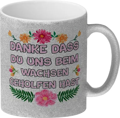 Produktbild von Danke dass du uns beim Wachsen geholfen hast Glitzer-Kaffeebecher