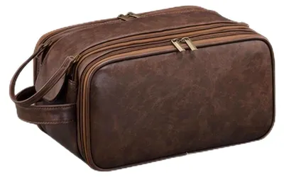 Produktbild von Kulturbeutel Waschtasche Reisetasche - Kunstleder - Wasserabweisend - 28 x 18 x 15 cm - Braun