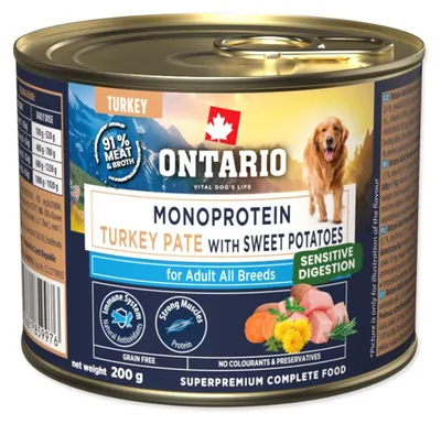 Imagen del producto de Comida húmeda para perros adultos Ontario, fórmula monoproteica de pollo con batata, 200g