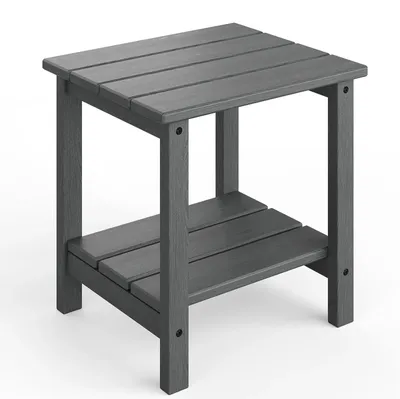 Image de Table d'appoint d'extérieur - Table de jardin - Design à deux niveaux - Plastique HDPE résistant aux intempéries - Petite table de terrasse de 45x39 cm - Pour jardin, balcon et piscine - Gris