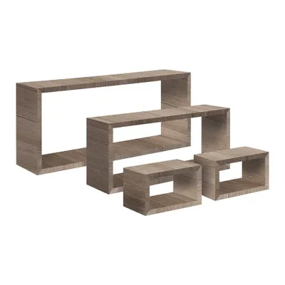 Productafbeelding van Set van 4 rechthoekige wandplanken, modern wandrek Merlino - bruin