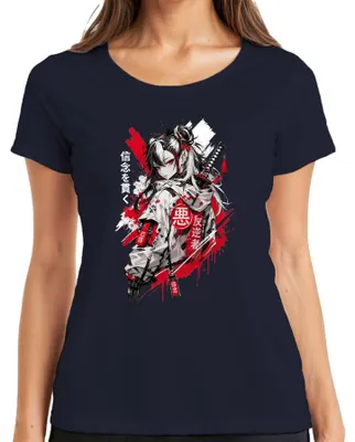 Zdjęcie produktu dla Koszulka damska z motywem anime, przedstawiająca katany, Japonię, samurajów, styl techwear i streetwear, w stylu Y2K, dla fanów anime, kolor granatowy, rozmiar XXL