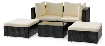 Image de Ensemble de mobilier de jardin - Ensemble de salon de jardin - Ensemble en rotin - Banc de jardin - Résistant aux intempéries - Coussins de 6 cm d'épaisseur - Verre trempé