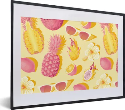 Produktbild von MuchoWow® Gerahmtes Poster Sommer - Ananas - Gelb 40x30 cm - Poster mit Schwarzem Bilderrahmen Wandposter Rahmen Foto Bilder - Bilderrahmen - Poster im Rahmen