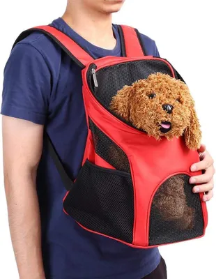 Produktbild von Atmungsaktive Haustiertragetasche - bequemer Katzenrucksack für kleine Hunde - rot