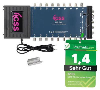Produktbild von GSS 5/16 Multischalter für Quattro & Quad LNB, Multiswitch für 1 Satelliten & 16 Teilnehmer komplett (TV, Sat-Receiver), Matrix, HD 4K UHD, für Satellitenschüsseln Sat Anlage