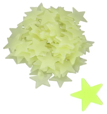 100 fluoreszierende 3D-Stern-Aufkleber, leuchtend, gelb, Wandtattoo