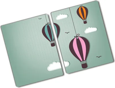 Produktbild von Tulup Glas Herdabdeckplatte - 2x40x52 cm - Glaskeramikkochfeld-Abdeckung Spritzschutz Glasabdeckplatte Kochplattenabdeckung und Schneidebrett - Zweiteilig - Kinderzimmer - Fliegende Ballons - Mehrfarbig