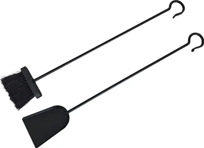 Produktbild von Relaxdays Kamin Kehrset, 2-tlg, Ascheschaufel & Aschebesen, Kaminpflege, zum Aufhängen, Ofenzubehör, Eisen, schwarz
