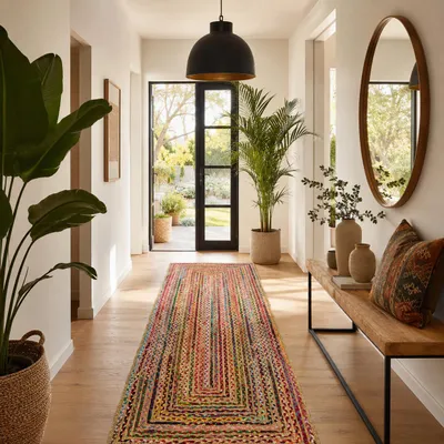 Produktbild von Salsa Jute Läufer Bunt – Handgefertigter Naturfaser Teppich aus Jute, Größe:80x150 cm