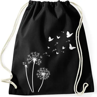 Produktbild von Turnbeutel Pusteblume Schmetterlinge Dandelion Butterflys Autiga® schwarz unisize