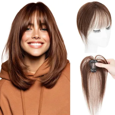 Immagine prodotto di Frangia clip-on in capelli naturali, sottile, color marrone scuro, 10 grammi