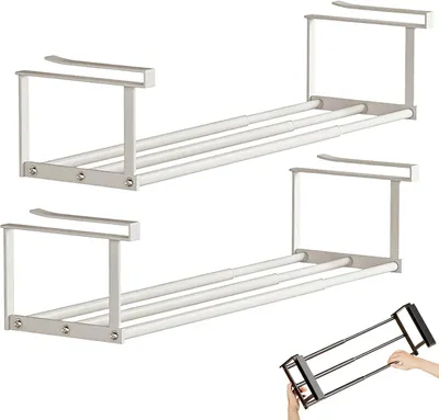 Produktbild von Erweiterbares Teleskop-Schuhregal, platzsparendes Hängeregal zur Aufbewahrung von Schuhen, Kleidung, Küchen- und Badezimmerutensilien – (2 Stück, weiß)