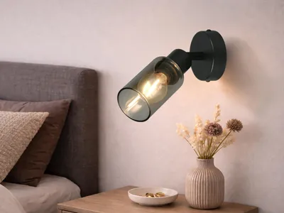 Produktbild von LED Wandstrahler mit Rauchglas Lampenschirm, Spot schwenkbar, Höhe 17,5cm