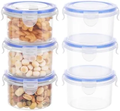 Productafbeelding van PromoHome® 6-delige set luchtdichte voedselopslagcontainers, 300 ml, transparant, stapelbaar, vaatwasmachinebestendig
