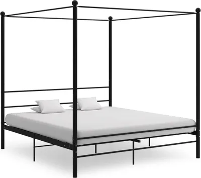 Zdjęcie produktu dla Rama łóżka z baldachimem, czarna, metalowa, 200 x 200 cm