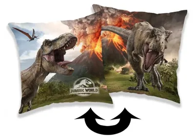 Imagen del producto de Jerry Fabrics: Almohada infantil de 40x40 cm, diseño "Parque Jurásico", con dinosaurios, volcanes. Modelo 7318. Palabra clave: volcán
