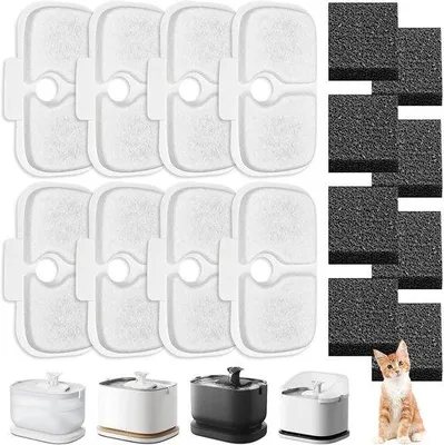 Produktbild von Ersatzfilter für Katzenbrunnen – 8 Aktivkohlefilter und 8 Schwämme