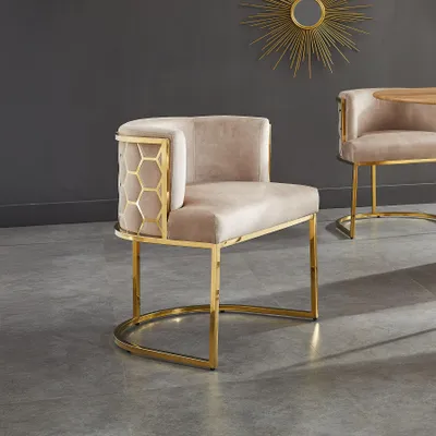 Produktbild von riess-ambiente Stilvoller Stuhl ELEGANCE beige Samt gold Edelstahl mit Armlehne Esszimmerstuhl