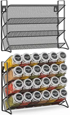 Produktbild von PolkaHome® Standregal Gewürzregal 4-stufig Metall Küchenregal für 24 Gewürzgläser, Schwarz