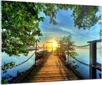 Produktbild von Bilder auf glas - See Sonnenuntergang Boot Landschaft - 100x70cm - Glasbilder - Wandbilder - Kunstdruck - Wanddekoration aus Glas - Glas Bilder - Wandbild auf Glas - GAA100x70-2573