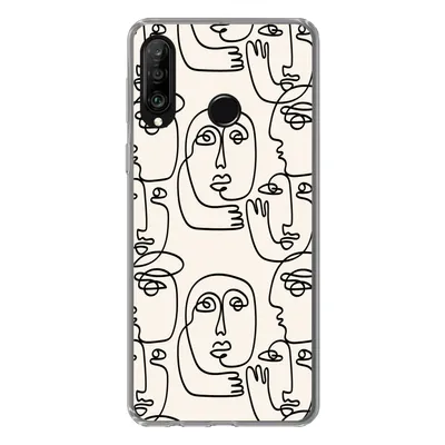 Produktbild von MuchoWow® Handyhülle Schutzhülle Hülle für Huawei P30 Lite Gesicht - Muster - Strichzeichnung Silikon Softcase Handy Hülle - Handyhülle