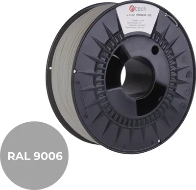 Obrázek produktu pro Tisková struna (filament) C-TECH PREMIUM LINE, PETG, bílý hliník, RAL9006, 1,75mm, 1kg