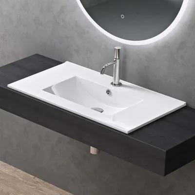 Produktbild von doporro Waschbecken Einbauwaschbecken 81x47x18cm Weiß aus Keramik inkl. Nano-Beschichtung Rechteckig Brüssel912