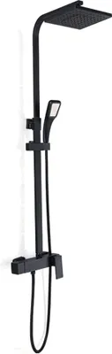 Produktbild von Duschsystem mit Thermostat Duschsäule Duscharmatur mit Schlauch Regendusche Handbrause Schwarze Duschset Brausegarnitur für Badezimmer