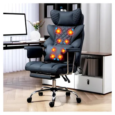 Produktbild von Bürostuhl mit Massagefunktion, Chefsessel mit Fußstütze, 360° Drehfunktion, 90-135° verstellbare Rückenlehne und weichen Armlehnen für optimalen Komfort (Dunkelblau)