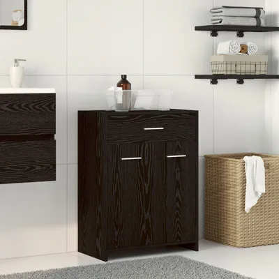 Produktbild von Möbel Badezimmer-Schrank Schwarz Eiche 60x33x80 cm aus Ingenieurholz - Badezimmer 862551