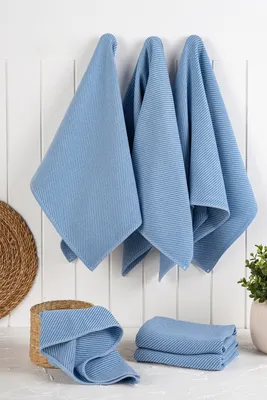 Produktbild von Hermia Concept, Eloise - Denim Blue, Küchenhandtuch-Set (6-teilig), 90 % BAUMWOLLE / 10 % POLYESTER, Jeansblau, 43 x 80 x 76 cm