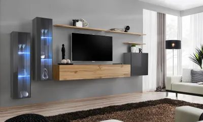 Zdjęcie produktu dla Ściana do salonu RIONATA 11 - grafit / dąb wotan