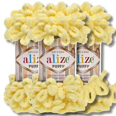 Produktbild von Alize 3x 100g Puffy Wolle, Uni, Häkeln, Stricken (Light Yellow - 13)