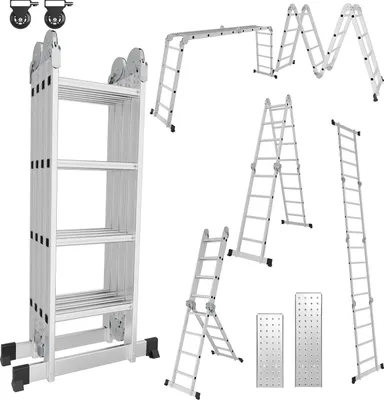 Obrázok produktu pre Aopunly Viacúčelový rebrík Multifunkčný rebrík Skladací rebrík 4x4 470cm Teleskopický rebrík A-rámový rebrík Šikmý rebrík Rebrík pre domácnosť Hliníkový rebrík