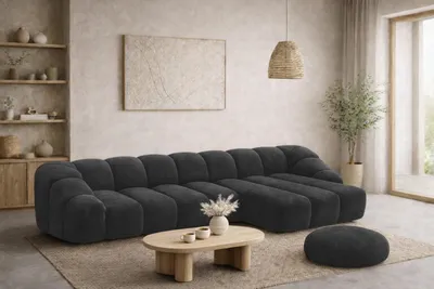 Produktbild von Kaiser Möbel Ecksofa Modulare L-Form, Veloursstoff Bluvel, Schwarz, Rechts, CROISSANT XL
