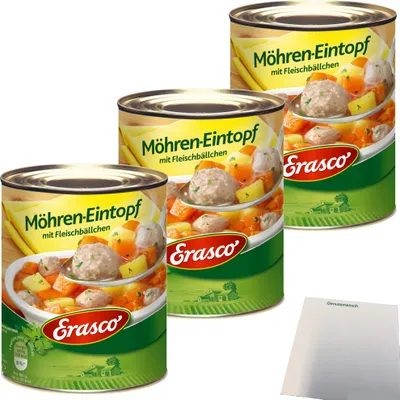 Produktbild von Erasco Möhren-Eintopf mit Fleischbällchen 3er Pack (3x800g Dose) + usy Block