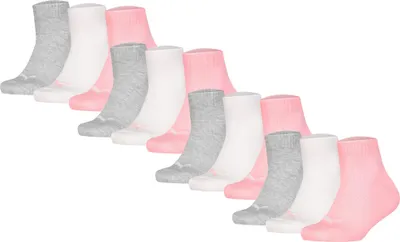 Produktbild von PUMA Kinder Quarter Socken, 12er Pack - Plain Quarter 12P, Logos, einfarbig Grau/Weiß/Rosa 31-34